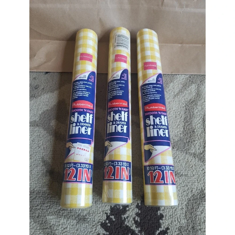 Vintage 80s Rubbermaid 3 Roll Lot Yellow Gingham Pattern 10sqft 3.33ydx12